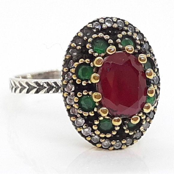 New Size: 8.5 & 4.20ctw Ruby, Emeralds & Sapphires Ring - Picture 4 of 5